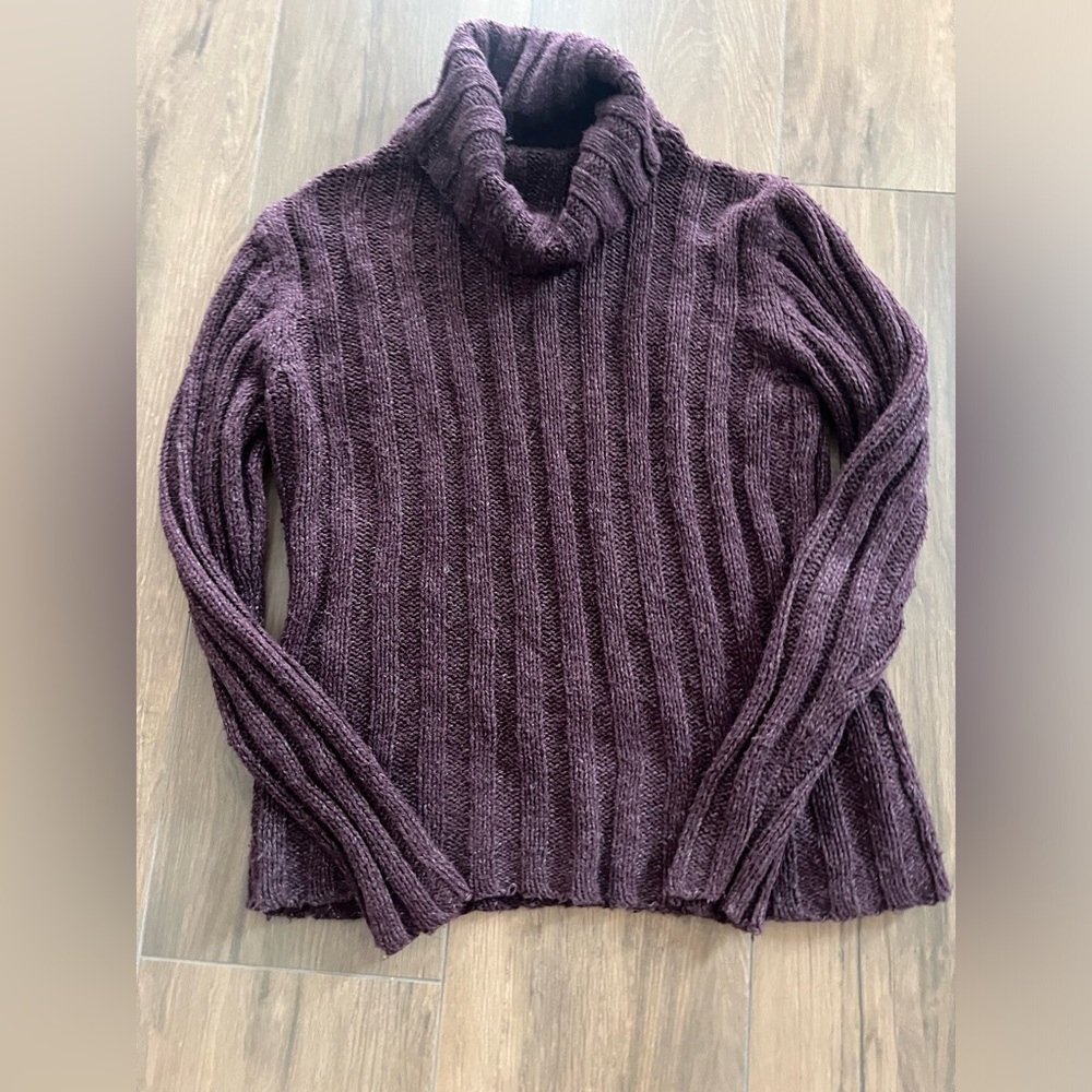 Sundance Wool Silk Pullover Cowl Sweater Womens XS Purple Ribbed
